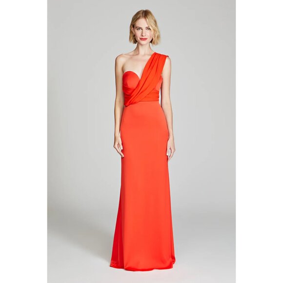 HALSTON Roselle One-Shoulder Cotton Blend Crepe Gown in Orange Spice Size US 2 - Picture 9 of 10